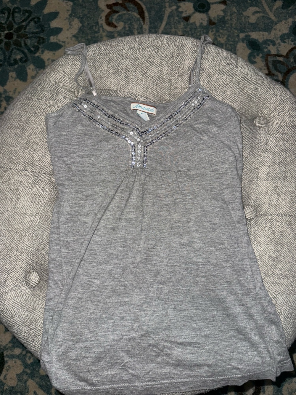 Aeropostale Gray Sequin-Trim Sleeveless Camisole